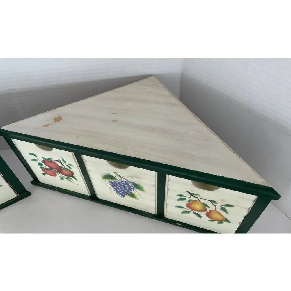 Princess House Fruit Vine Corner Wood Drawers Counter/ Wall w/2 Single Drawers